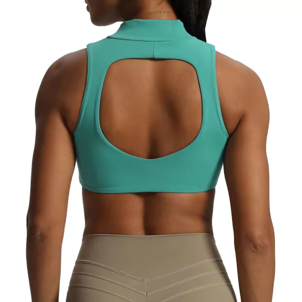 imageAoxjox Womens Kim Cutout High Neck Tank Top Workout Sports Bras Fitness Padded Training Gym Bra Yoga CropTurquoise