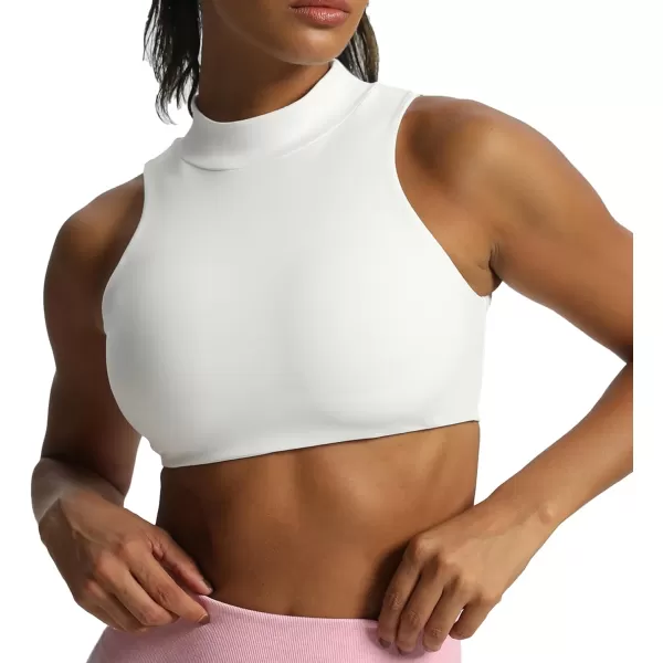 imageAoxjox Womens Kim Cutout High Neck Tank Top Workout Sports Bras Fitness Padded Training Gym Bra Yoga CropWhite