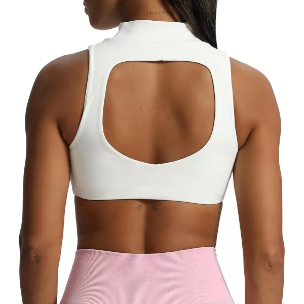 imageAoxjox Womens Kim Cutout High Neck Tank Top Workout Sports Bras Fitness Padded Training Gym Bra Yoga CropWhite