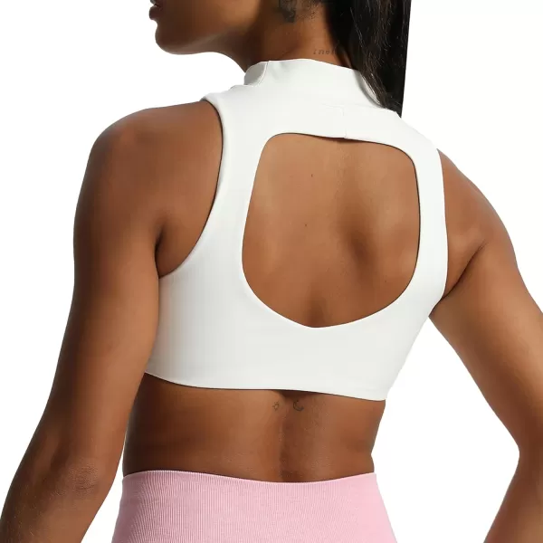 imageAoxjox Womens Kim Cutout High Neck Tank Top Workout Sports Bras Fitness Padded Training Gym Bra Yoga CropWhite