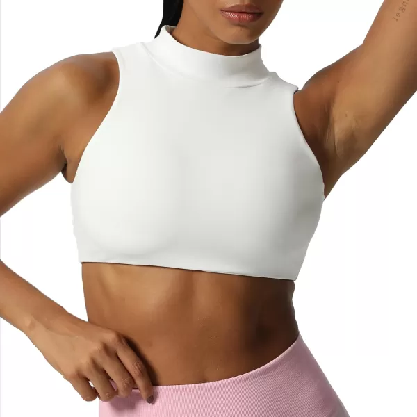 imageAoxjox Womens Kim Cutout High Neck Tank Top Workout Sports Bras Fitness Padded Training Gym Bra Yoga CropWhite
