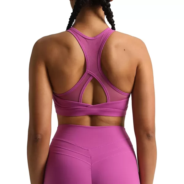 imageAoxjox Womens Workout Sports Bras Hilary Mesh Fitness Padded Training High Impact Gym Bra Yoga Crop Tank TopCattleya Purple
