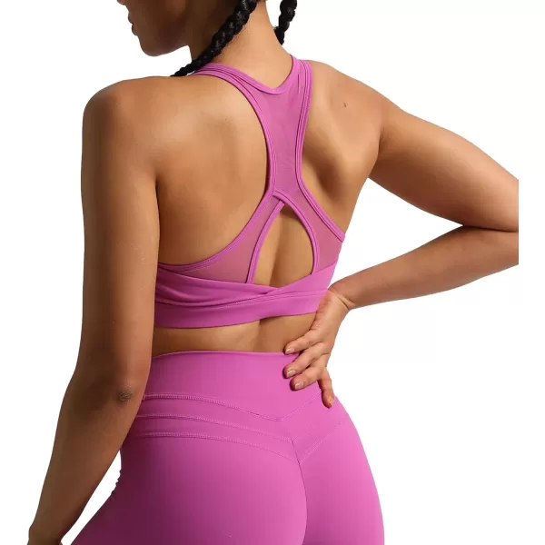 imageAoxjox Womens Workout Sports Bras Hilary Mesh Fitness Padded Training High Impact Gym Bra Yoga Crop Tank TopCattleya Purple