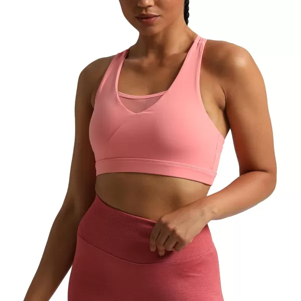 imageAoxjox Womens Workout Sports Bras Hilary Mesh Fitness Padded Training High Impact Gym Bra Yoga Crop Tank TopSalmon Rose