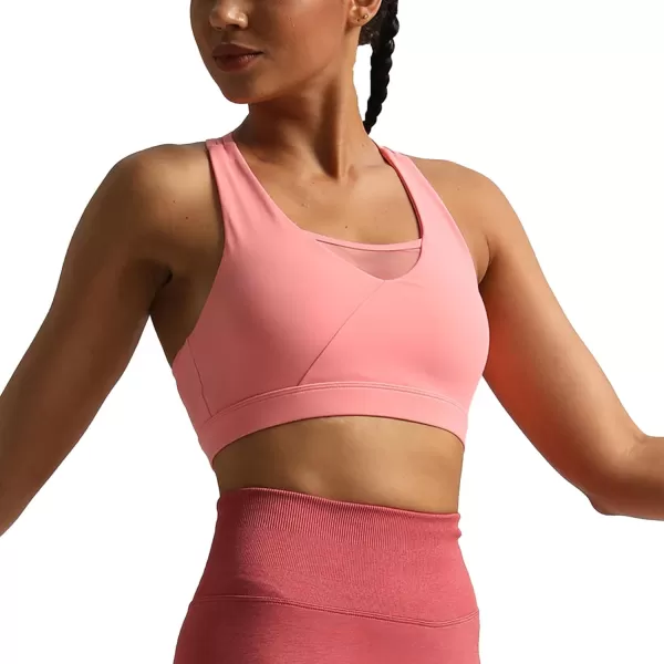 imageAoxjox Womens Workout Sports Bras Hilary Mesh Fitness Padded Training High Impact Gym Bra Yoga Crop Tank TopSalmon Rose
