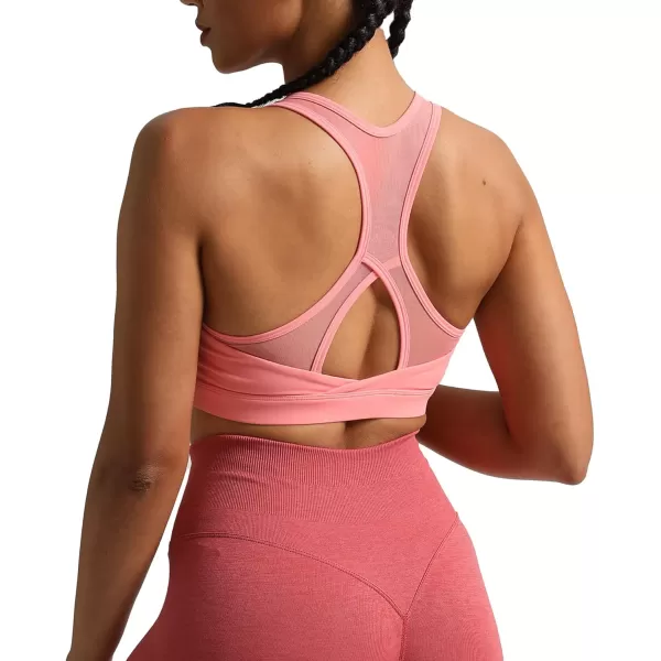 imageAoxjox Womens Workout Sports Bras Hilary Mesh Fitness Padded Training High Impact Gym Bra Yoga Crop Tank TopSalmon Rose