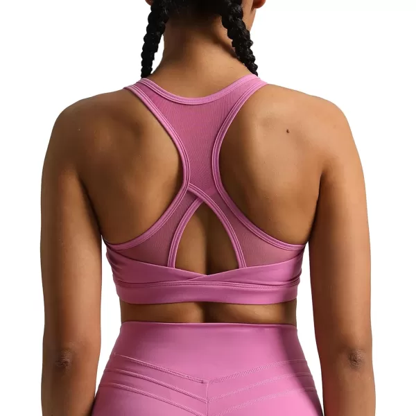 imageAoxjox Womens Workout Sports Bras Hilary Mesh Fitness Padded Training High Impact Gym Bra Yoga Crop Tank TopSpring Crocus