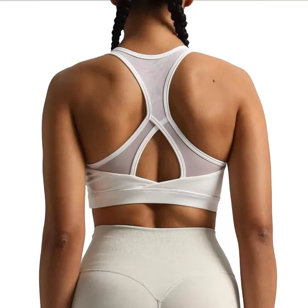 imageAoxjox Womens Workout Sports Bras Hilary Mesh Fitness Padded Training High Impact Gym Bra Yoga Crop Tank TopWhite