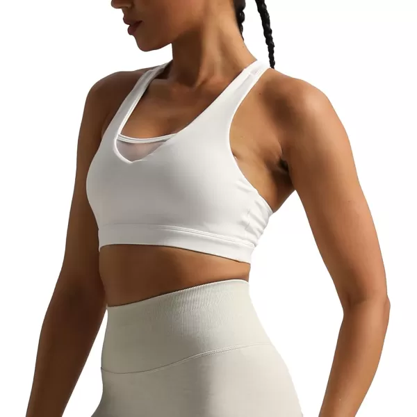 imageAoxjox Womens Workout Sports Bras Hilary Mesh Fitness Padded Training High Impact Gym Bra Yoga Crop Tank TopWhite