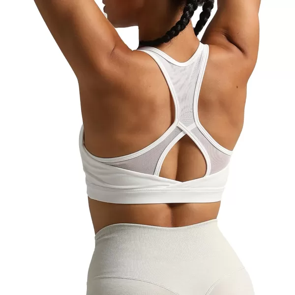 imageAoxjox Womens Workout Sports Bras Hilary Mesh Fitness Padded Training High Impact Gym Bra Yoga Crop Tank TopWhite