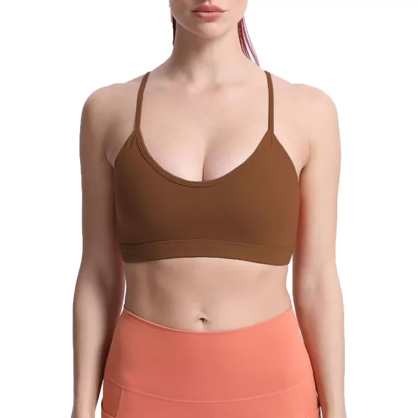 imageAoxjox Womens Workout Y Sports Bras Fitness Backless Padded Trainning Active Gym Bra Yoga Crop Tank TopDandelion Brown