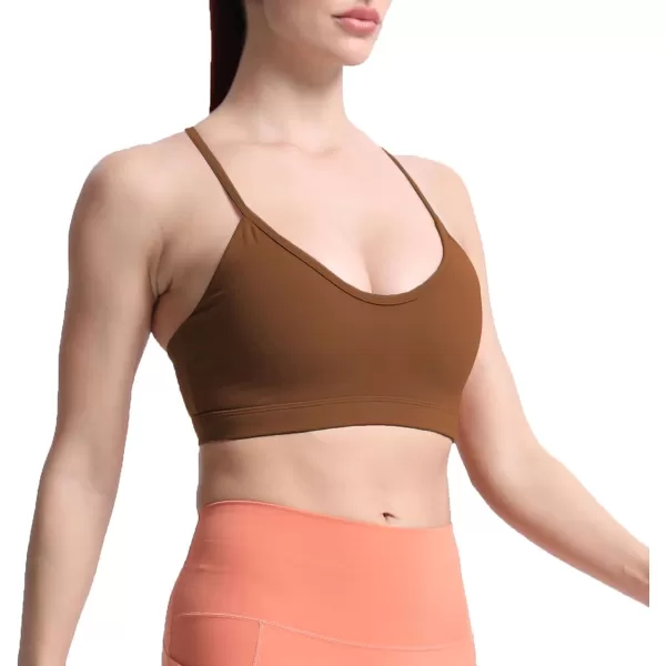 imageAoxjox Womens Workout Y Sports Bras Fitness Backless Padded Trainning Active Gym Bra Yoga Crop Tank TopDandelion Brown