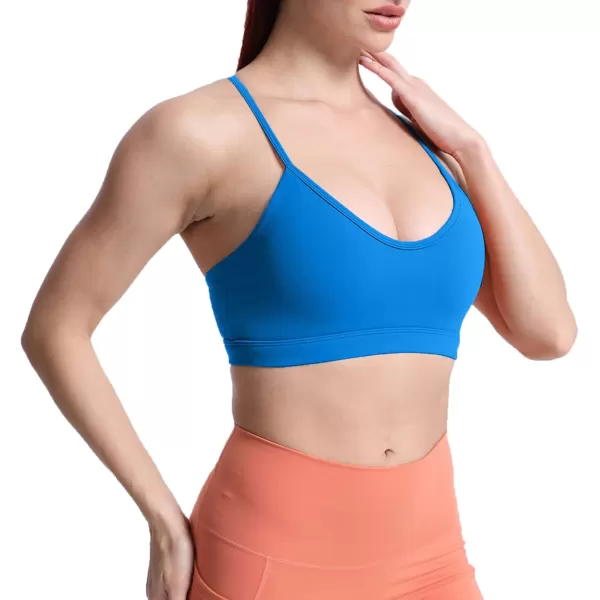 imageAoxjox Womens Workout Y Sports Bras Fitness Backless Padded Trainning Active Gym Bra Yoga Crop Tank TopDirectoire Blue