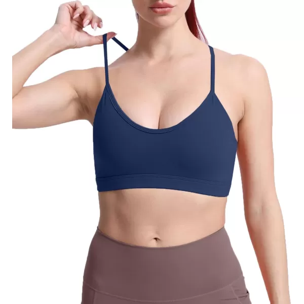 imageAoxjox Womens Workout Y Sports Bras Fitness Backless Padded Trainning Active Gym Bra Yoga Crop Tank TopNavy