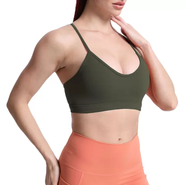 imageAoxjox Womens Workout Y Sports Bras Fitness Backless Padded Trainning Active Gym Bra Yoga Crop Tank TopOlive Green