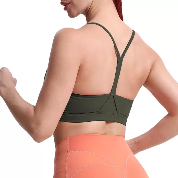 imageAoxjox Womens Workout Y Sports Bras Fitness Backless Padded Trainning Active Gym Bra Yoga Crop Tank TopOlive Green
