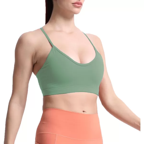 imageAoxjox Womens Workout Y Sports Bras Fitness Backless Padded Trainning Active Gym Bra Yoga Crop Tank TopSage Green