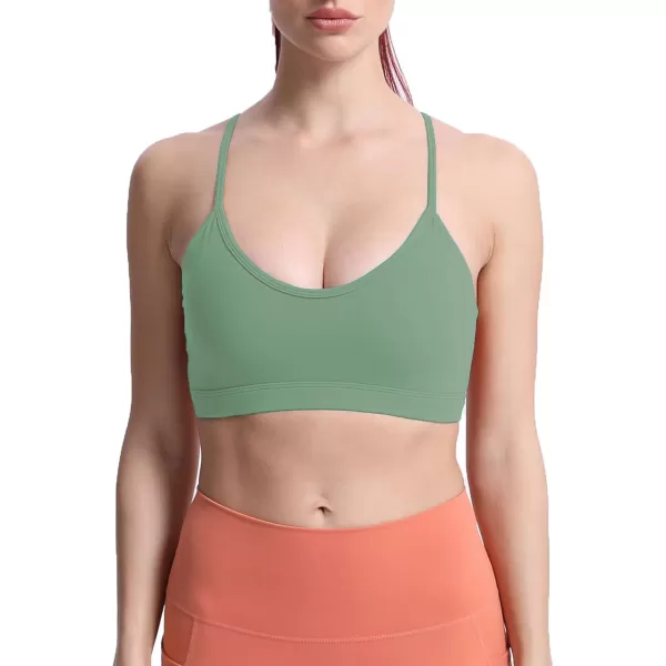 imageAoxjox Womens Workout Y Sports Bras Fitness Backless Padded Trainning Active Gym Bra Yoga Crop Tank TopSage Green