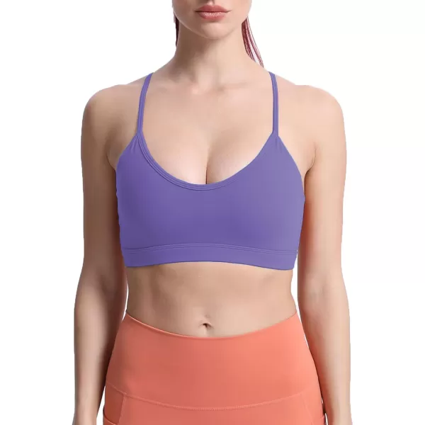 imageAoxjox Womens Workout Y Sports Bras Fitness Backless Padded Trainning Active Gym Bra Yoga Crop Tank TopViolet