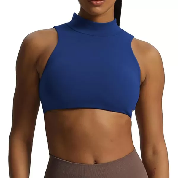 imageAoxjox Womens Kim Cutout High Neck Tank Top Workout Sports Bras Fitness Padded Training Gym Bra Yoga CropBellwether Blue