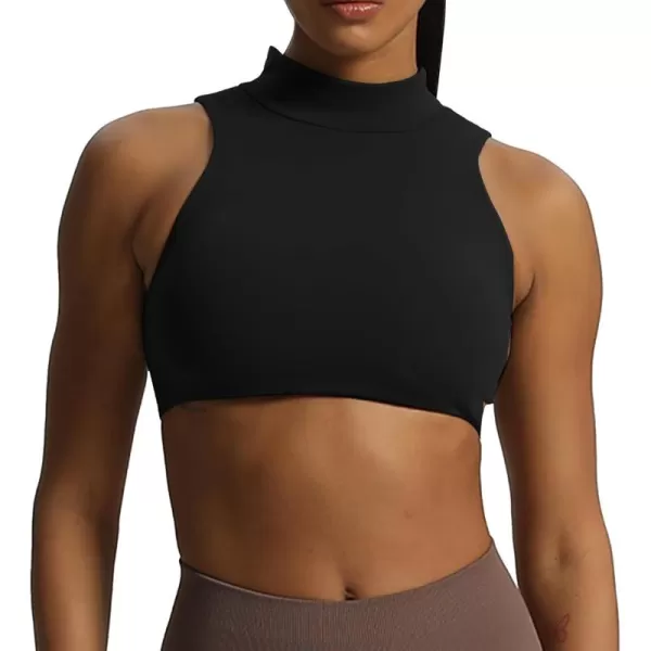 imageAoxjox Womens Kim Cutout High Neck Tank Top Workout Sports Bras Fitness Padded Training Gym Bra Yoga CropBlack