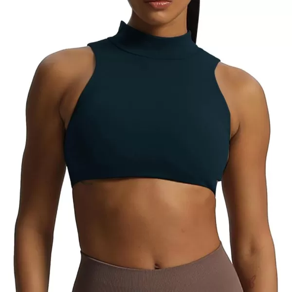 imageAoxjox Womens Kim Cutout High Neck Tank Top Workout Sports Bras Fitness Padded Training Gym Bra Yoga CropBlueberry