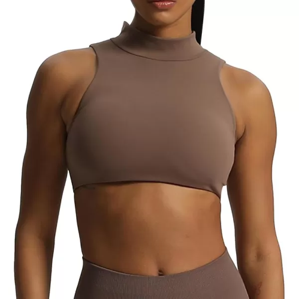 imageAoxjox Womens Kim Cutout High Neck Tank Top Workout Sports Bras Fitness Padded Training Gym Bra Yoga CropFudge Coffee