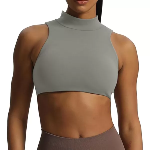 imageAoxjox Womens Kim Cutout High Neck Tank Top Workout Sports Bras Fitness Padded Training Gym Bra Yoga CropGrey