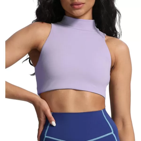 imageAoxjox Womens Kim Cutout High Neck Tank Top Workout Sports Bras Fitness Padded Training Gym Bra Yoga CropPurple Heather