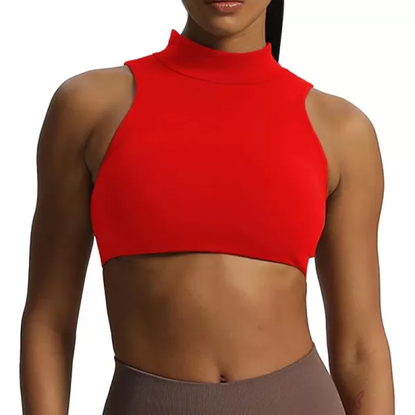imageAoxjox Womens Kim Cutout High Neck Tank Top Workout Sports Bras Fitness Padded Training Gym Bra Yoga CropRacing Red