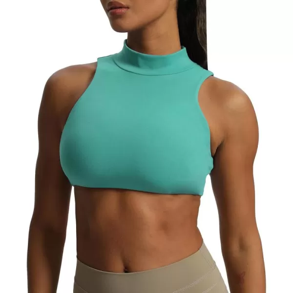 imageAoxjox Womens Kim Cutout High Neck Tank Top Workout Sports Bras Fitness Padded Training Gym Bra Yoga CropTurquoise