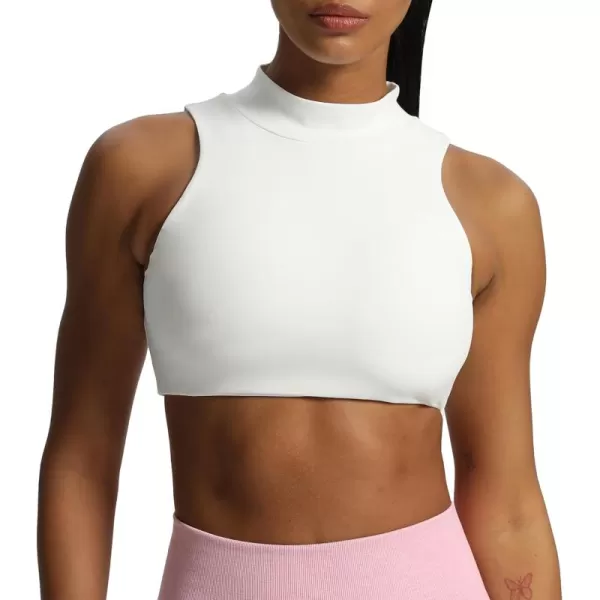 imageAoxjox Womens Kim Cutout High Neck Tank Top Workout Sports Bras Fitness Padded Training Gym Bra Yoga CropWhite