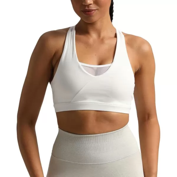 imageAoxjox Womens Workout Sports Bras Hilary Mesh Fitness Padded Training High Impact Gym Bra Yoga Crop Tank TopWhite