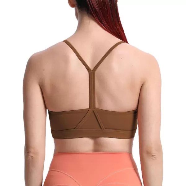 imageAoxjox Womens Workout Y Sports Bras Fitness Backless Padded Trainning Active Gym Bra Yoga Crop Tank TopDandelion Brown