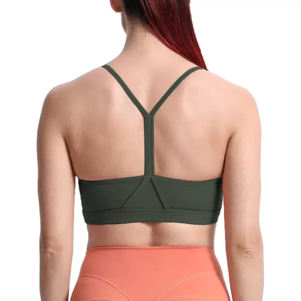 imageAoxjox Womens Workout Y Sports Bras Fitness Backless Padded Trainning Active Gym Bra Yoga Crop Tank TopOlive Green