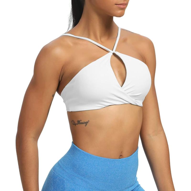 imageAoxjox Womens Workout Sports Bras Fitness Adjusted Backless Padded Ariel Halter Bra Yoga Crop Tank TopA White