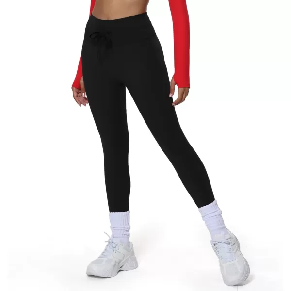 imageAoxjox High Waisted Workout Mila Leggings for Women Tummy Control Drawcord Yoga PantsBlack