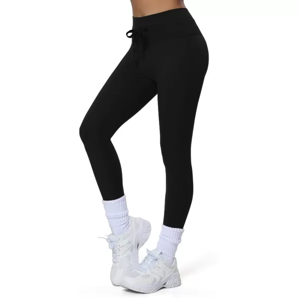 imageAoxjox High Waisted Workout Mila Leggings for Women Tummy Control Drawcord Yoga PantsBlack