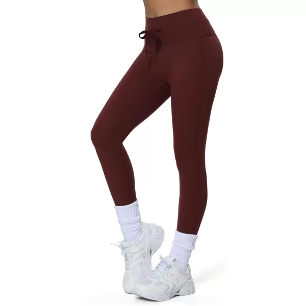imageAoxjox High Waisted Workout Mila Leggings for Women Tummy Control Drawcord Yoga PantsRum Raisin