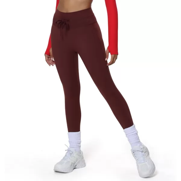 imageAoxjox High Waisted Workout Mila Leggings for Women Tummy Control Drawcord Yoga PantsRum Raisin