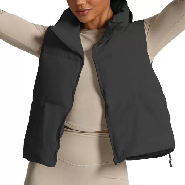 imageAoxjox Women Penelope Puffer Vest Lightweight Autumn Winter Outerwear Warm Stand Collar Cropped Down with PocketsBlack