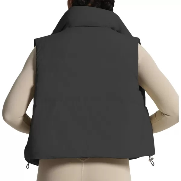 imageAoxjox Women Penelope Puffer Vest Lightweight Autumn Winter Outerwear Warm Stand Collar Cropped Down with PocketsBlack