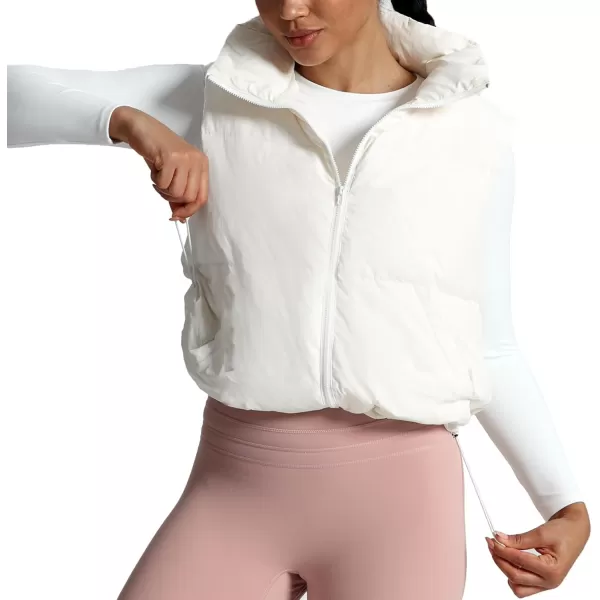 imageAoxjox Women Penelope Puffer Vest Lightweight Autumn Winter Outerwear Warm Stand Collar Cropped Down with PocketsWhite