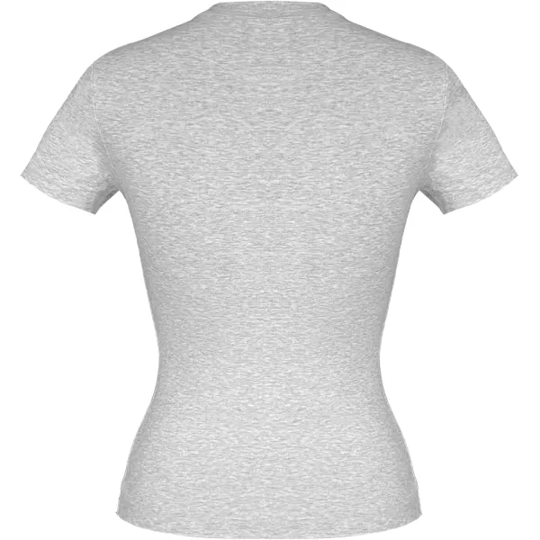 imageAoxjox Womens Casual Basic Tee HIGH Elastic Cotton TShirt Short Sleeve Tops Everyday Crew Neck Slim Fit Basic Tee Y2kLight Heather Grey