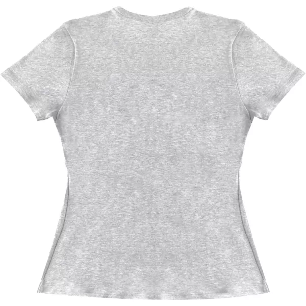 imageAoxjox Womens Casual Basic Tee HIGH Elastic Cotton TShirt Short Sleeve Tops Everyday Crew Neck Slim Fit Basic Tee Y2kLight Heather Grey