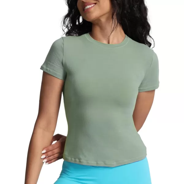 imageAoxjox Womens Casual Basic Tee HIGH Elastic Cotton TShirt Short Sleeve Tops Everyday Crew Neck Slim Fit Basic Tee Y2kMineral