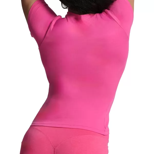 imageAoxjox Womens Casual Basic Tee HIGH Elastic Cotton TShirt Short Sleeve Tops Everyday Crew Neck Slim Fit Basic Tee Y2kRose Pink