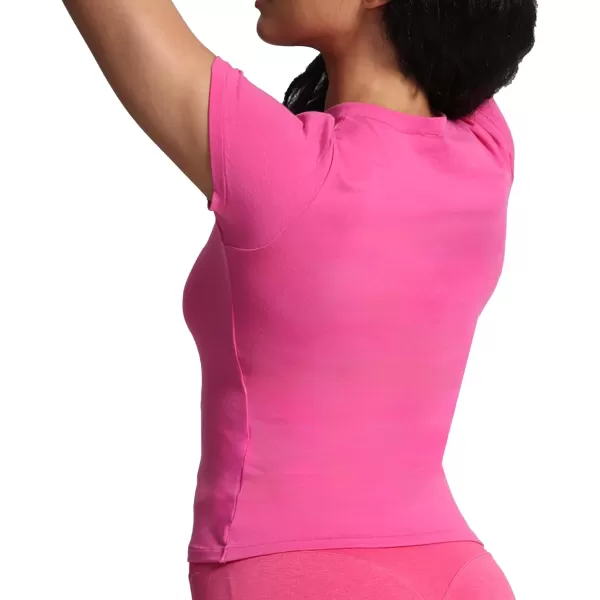 imageAoxjox Womens Casual Basic Tee HIGH Elastic Cotton TShirt Short Sleeve Tops Everyday Crew Neck Slim Fit Basic Tee Y2kRose Pink