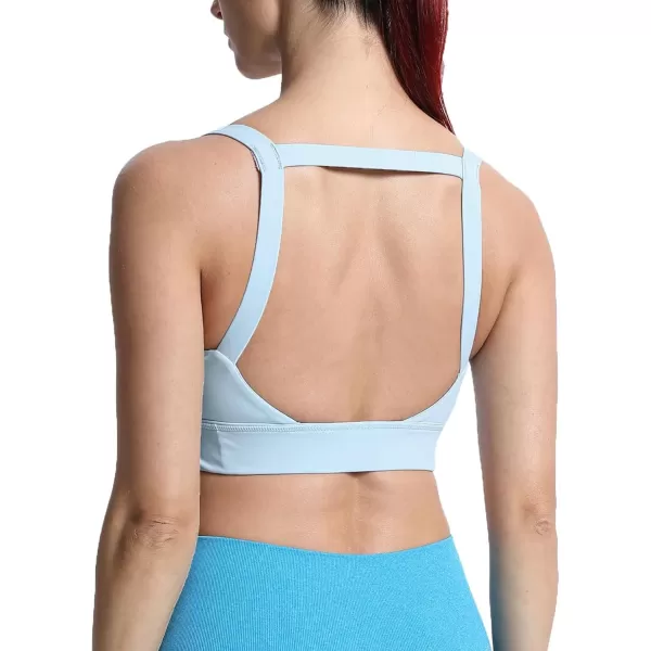 imageAoxjox Womens Workout High Impact Sports Bras Fitness Square Neck Balcony Open Back Bra Yoga Crop Tank TopAiry Blue