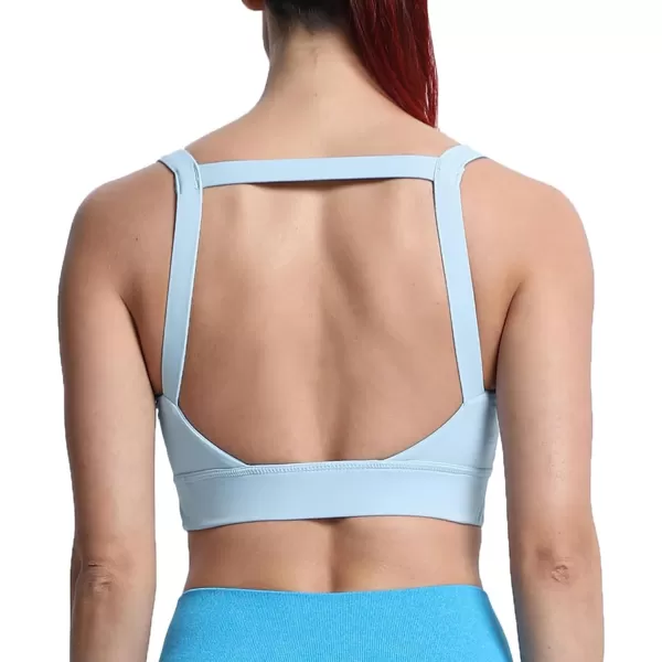 imageAoxjox Womens Workout High Impact Sports Bras Fitness Square Neck Balcony Open Back Bra Yoga Crop Tank TopAiry Blue